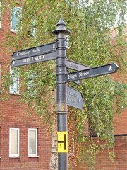 Signpost on the street in Coleshill, United Kingdom.
