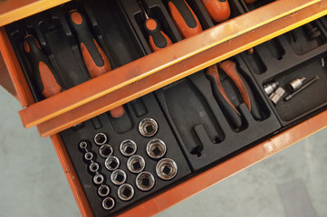 tools box for work at auto shop repair - 217255539