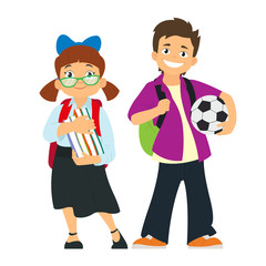 Cute schoolboy isolated on white background.