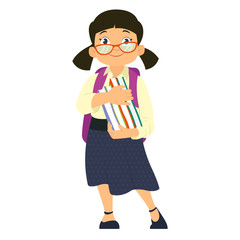 Schoolgirl with books and backpack