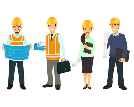 Civil engineer, architect and construction workers
