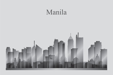Obraz premium Manila city skyline silhouette in grayscale