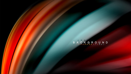 Fluid colors abstract background, twisted liquid design on black, colorful marble or plastic wave texture backdrop, multicolored template for business or technology presentation or web brochure cover