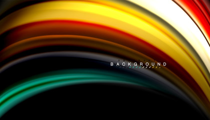 Naklejka premium Fluid colors abstract background, twisted liquid design on black, colorful marble or plastic wave texture backdrop, multicolored template for business or technology presentation or web brochure cover