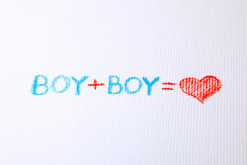 Concept of gay. Painted in pencil Boy plus Boy is equal Love