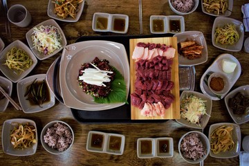 Horse meat dishes in Jeju, Korea