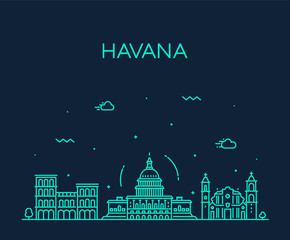 Havana city skyline, Cuba vector linear style city