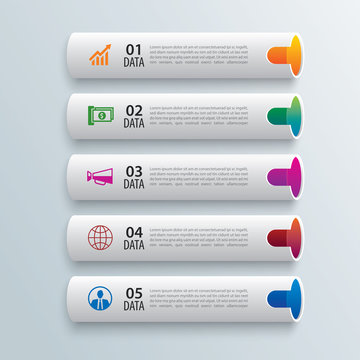 Tube infographics with 5 data horizontal template. Vector illustration pipe abstract background. Can be used for workflow layout, business step, banner, web design.