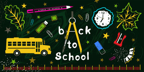 Back to school vector set on green board