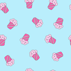 Cupcake pattern on blue background