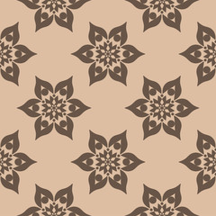 Brown floral seamless pattern on beige background