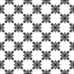 Black floral seamless design on white background