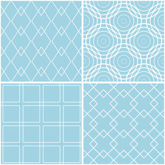 Geometric patterns. Set of blue and white seamless backgrounds