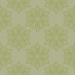 Fototapeta premium Olive green floral ornamental design. Seamless pattern