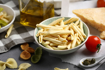 Food set with raw pasta