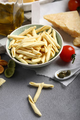 Food set with raw pasta ingredients