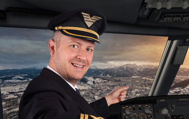 Happy pilot in cockpit