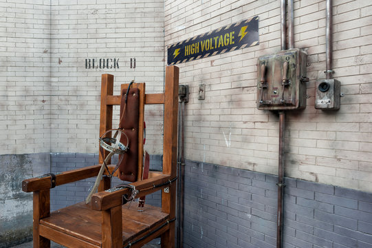 The electric chair apparatus in a Death row reenactment.