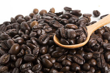 Roasted coffee beans isolated on pure white background for content using.