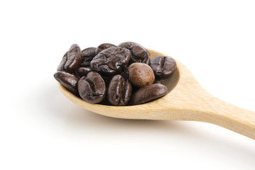 Roasted coffee beans isolated on pure white background for content using.