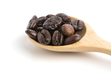 Roasted coffee beans isolated on pure white background for content using.