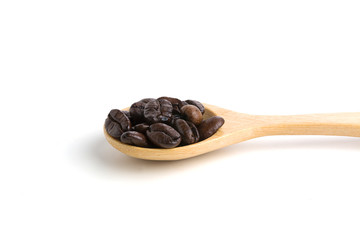 Roasted coffee beans isolated on pure white background for content using.