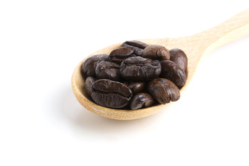 Roasted coffee beans isolated on pure white background for content using.