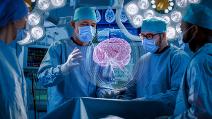 Surgeons Perform Brain Surgery Using Augmented Reality, Animated 3D Brain. High Tech...