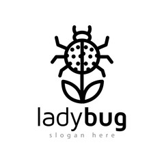 Ladybug flower plant logo line art vector