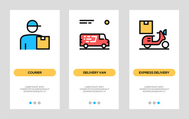 Logistics, Delivery, Transportation Banners. Courier, Delivery Van, Express Delivery Vertical Cards. Vector Concept For Web Graphics.