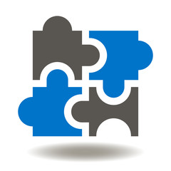 Puzzle Icon. Jigsaw four elements of the puzzles vector illustration. Logistic Sign. Logical mind logo. Think Symbol. Reconcilability, compatibility.