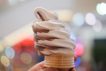 Two-tone soft serve ice cream cone