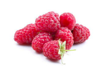 Fresh ripe raspberries on white background