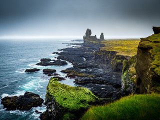 Black volcanic coastline on Iceland