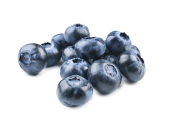 Ripe blueberries on white background