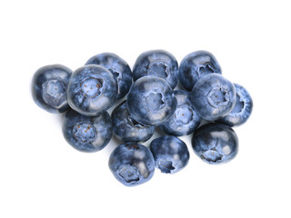 Ripe blueberries on white background