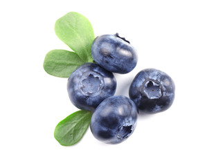 Ripe blueberries on white background