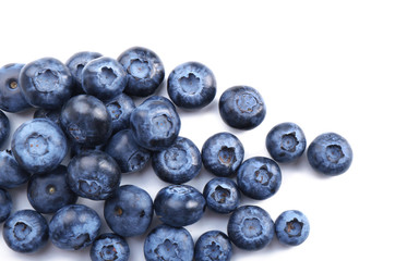 Ripe blueberries on white background