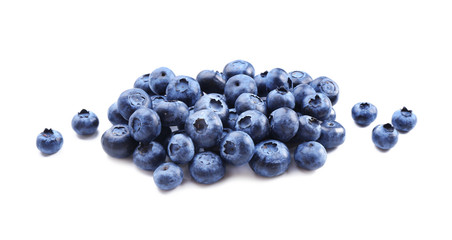 Ripe blueberries on white background