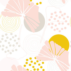 Botanical vector seamless pattern with hand drawn  tropical  leaves  and geometric background.