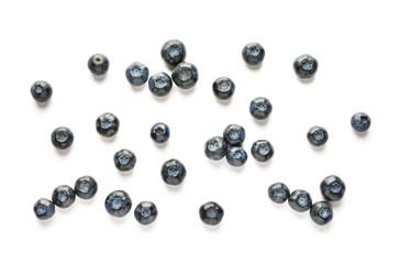 Ripe blueberries on white background