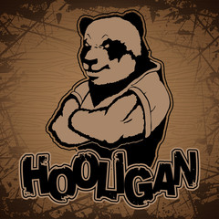 panda-hooligan image on a wooden background.