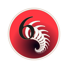 Naklejka premium number 6 circular label with fractal spiral tail pattern in red