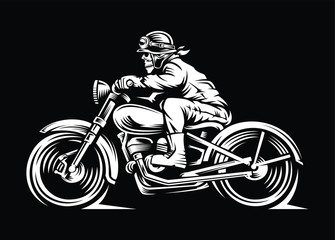 Fototapeta na wymiar illustration skull motorcycle rider in a black background
