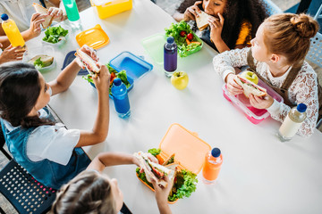 high angle view of group of schoolgirls taking lunch at school cafeteria © LIGHTFIELD STUDIOS