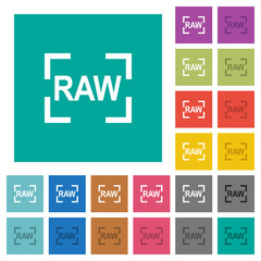 Camera raw image mode square flat multi colored icons