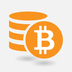 Bitcoin crypto currency blockchain flat logo. Payment system. Bitcoin sign isolated on white background. Flat icon design style.