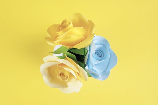 Yellow and blue paper flowers