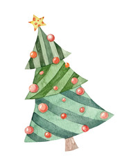 watercolor illustration cute Christmas tree