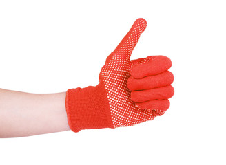 A hand wearing glove with action gesture